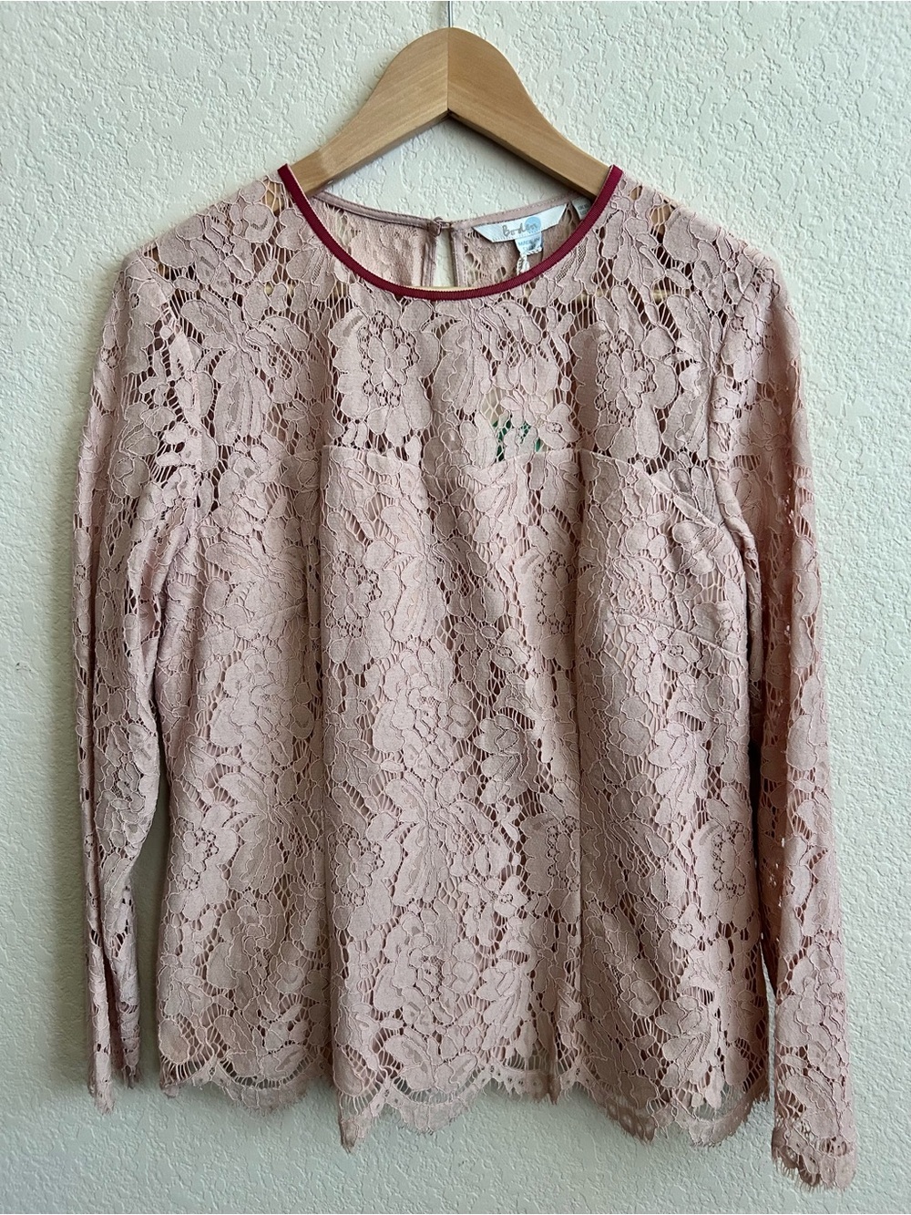 Boden Susannah Blush Long Sleeve Floral Lace  Top
